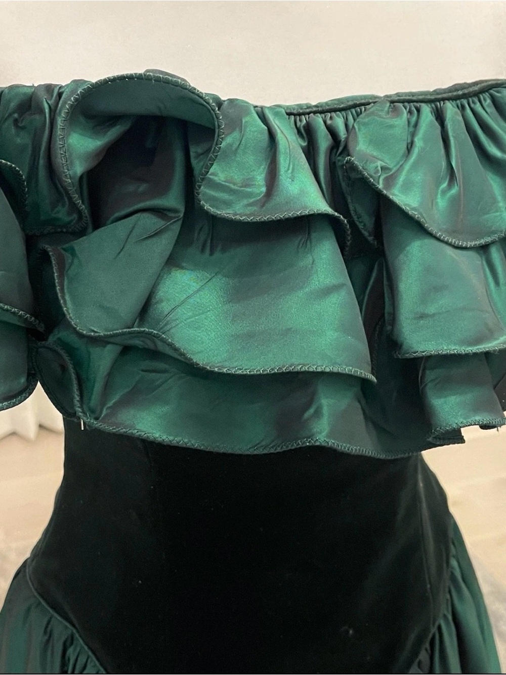Vintage Barboglio Cristina Jan Dress Womens 80s Off Shoulder Emerald Lined USA 6 - Picture 2 of 13